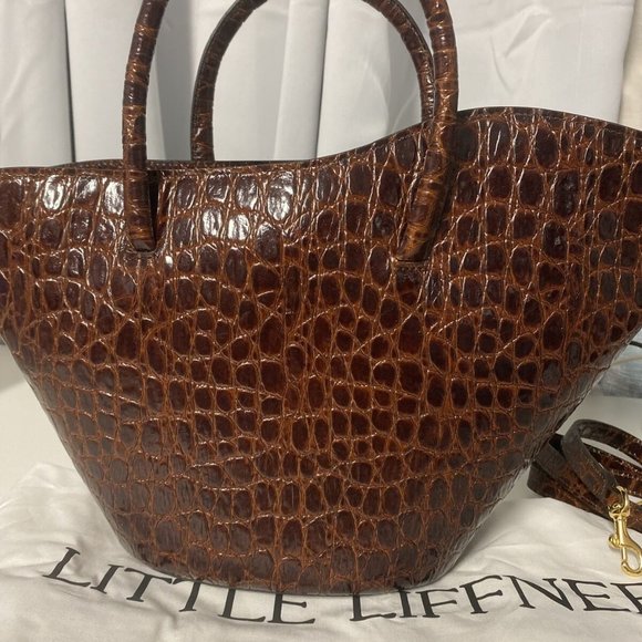 Little Liffner Tulip Croc-Embossed Leather Tote small - Cognac - Picture 3 of 11